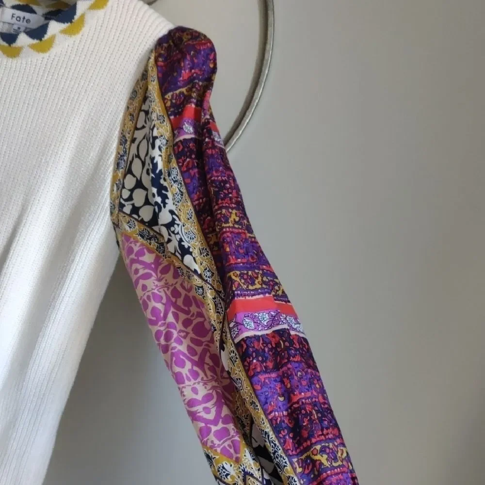 Fate Cream Sweater with Purple and Gold Puff Sleeves